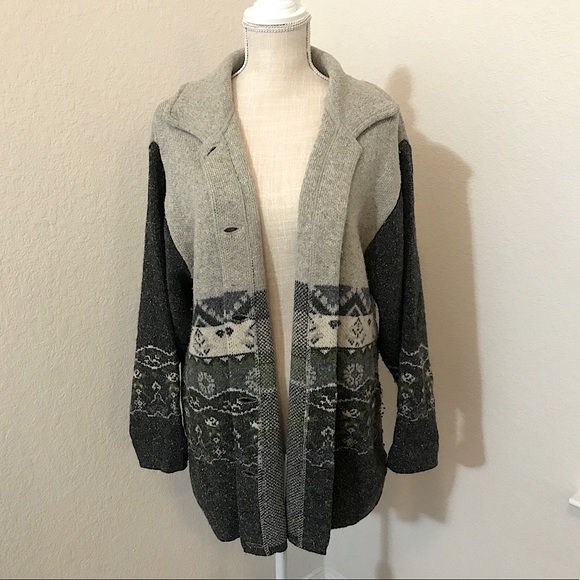 Jacqueline Riu Wool grey vintage button floral sweater size medium - Picture 4 of 11